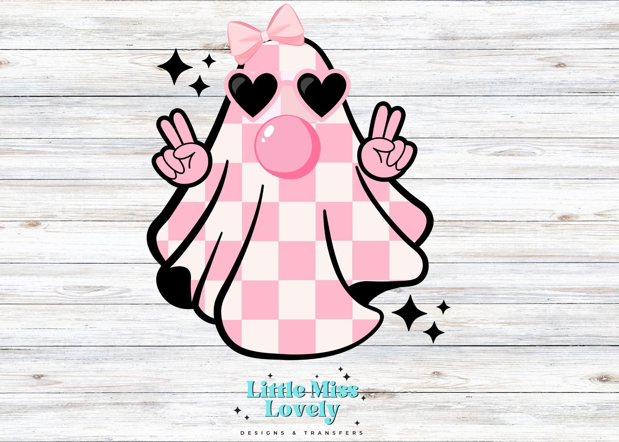 Checked Ghost Retro Pink Checkered Ghost PNG: Bubble Gum, Bow, Heart Sunglasses ...