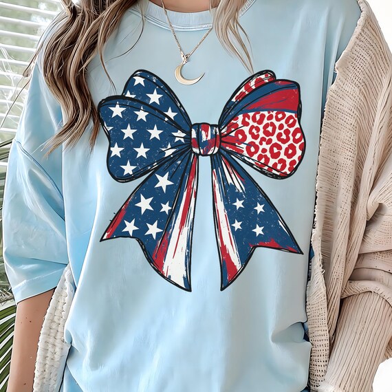 Patriotic Leopard Print Bow PNG: American Flag Coquette Style (Digital Download