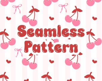 Cherry Coquette Seamless Pattern: Girly PNG Hintergrund (Digitaler Download)