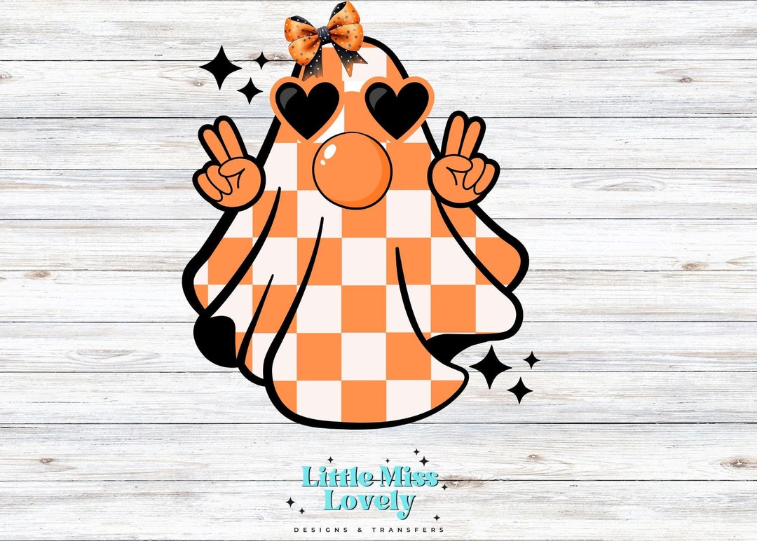 Retro Orange Checkered Ghost Blowing Bubble PNG, Cute Ghost Png, Retro ...