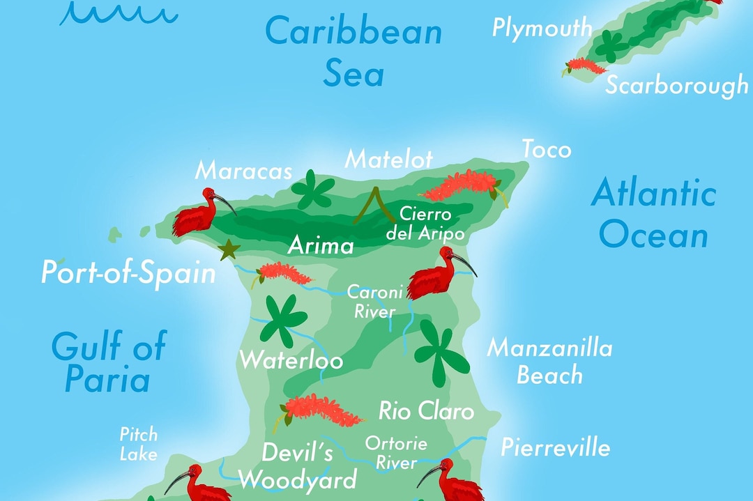 Trinidad Tobago Illustrated Map Print Caribbean Island Collection Etsy Il 1080xN.4580081029 4dq5