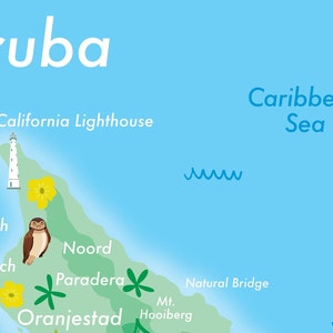Carte illustrée/impression Aruba Collection des îles des Caraïbes