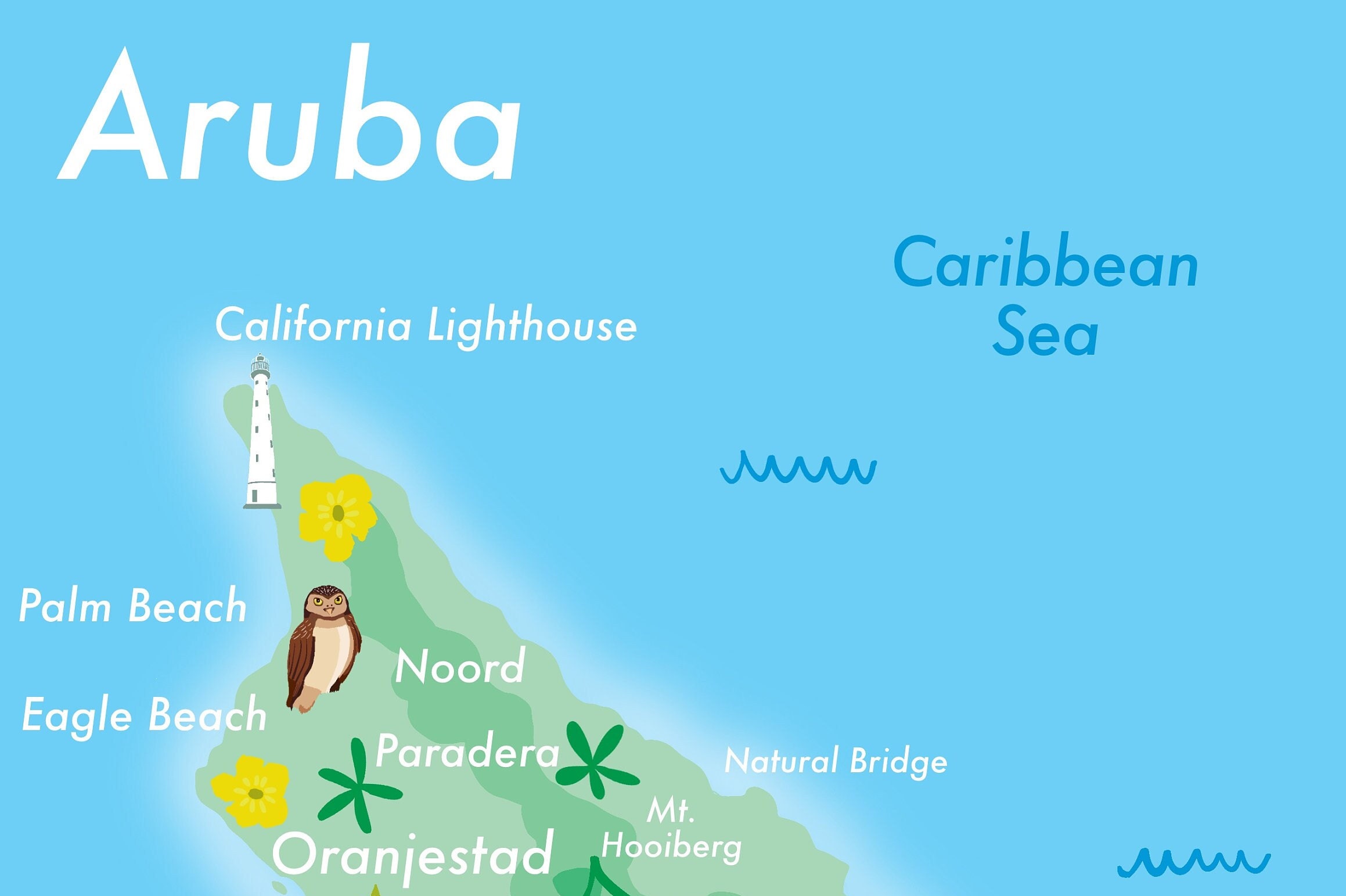 Aruba Illustrated Map/print Caribbean Island Collection Etsy