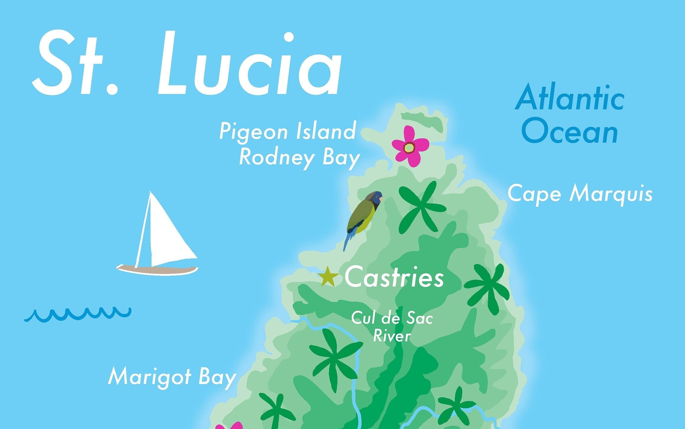 St Lucia Illustrated Map print - Il Fullxfull.4090376047 9usa