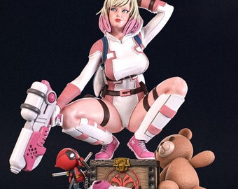 Gwenpool Marvel Comics - NFSW standbeeld STL-bestand, 3D digitaal printen STL-bestand voor 3D-printers, stripfiguren, figuren, Diorama 3D-model