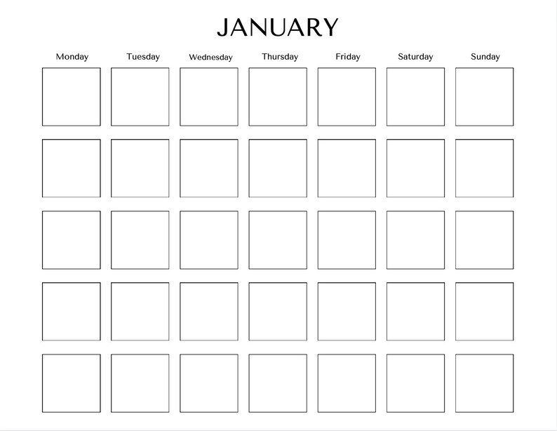 Monthly Blank Calendar Simple Calendar 11 X 8.5 Inches Etsy