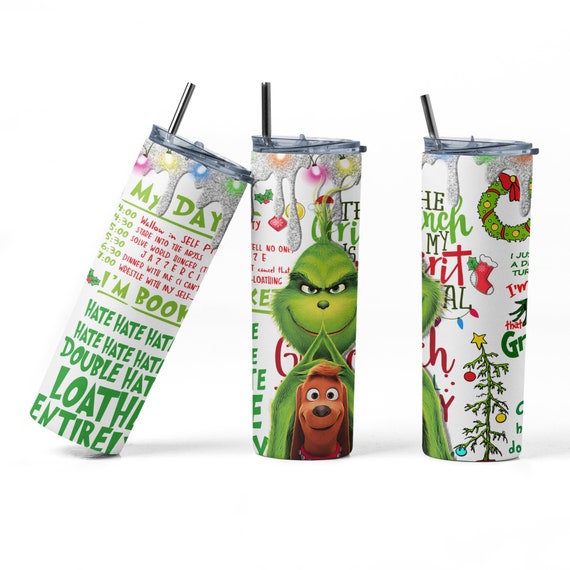 Grinch Christmas Funny Tumbler With Straw Cup 20oz