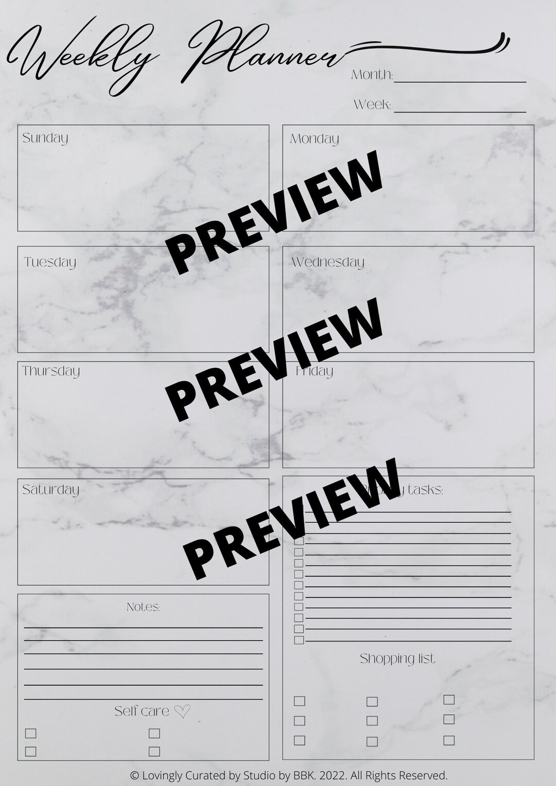 Weekly Planner Printable - Marble Background - Etsy