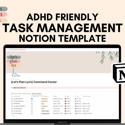ADHD Digital Planner Notion Template 2023 Life Planning Etsy