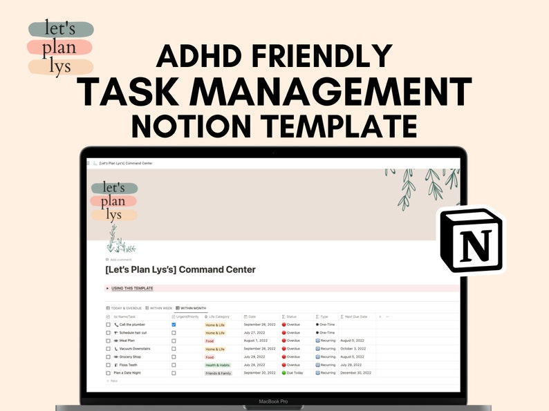 ADHD Digital Planner Notion Template, 2023 Life Planning Notion