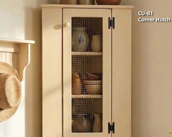 Small Primitive Corner Cabinet Hutch Top, Sturbridge Yankee Farmhouse Furniture
