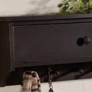 32&quot; Mitten Box Shelf, Wood Wall Shelf with pegs and storage, Farmhouse Wall Shelf, with pegs, Primitive Shelf with pegs and fold down door