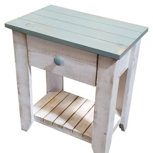 Solid Wood Coastal End Table with Drawer, Beach Table, Slatted Table