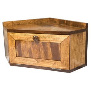 Solid Wood Corner Bread Box, Country Farmhouse Decor Chestnut & Poly