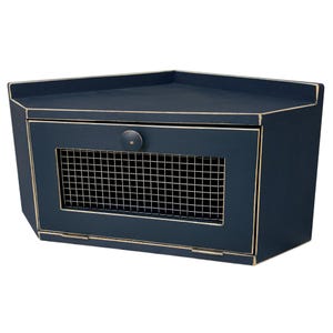Solid Wood Corner Bread Box, Country Farmhouse Decor Old Blue