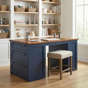 Rustic Craft Table with Drawers, Sewing/Hobby Station, Large Desk