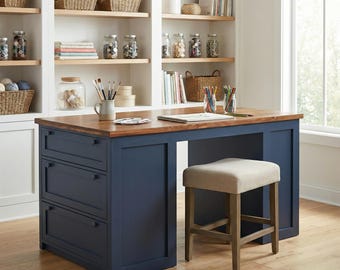 Rustic Craft Table with Drawers, Sewing/Hobby Station, Large Desk