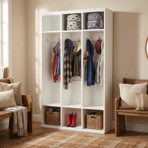 Solid Wood Locker Unit, Triple Locker System, Entryway Storage, Mudroom Storage, Hall Tree Lockers, Coat Rack, Shoe Rack,