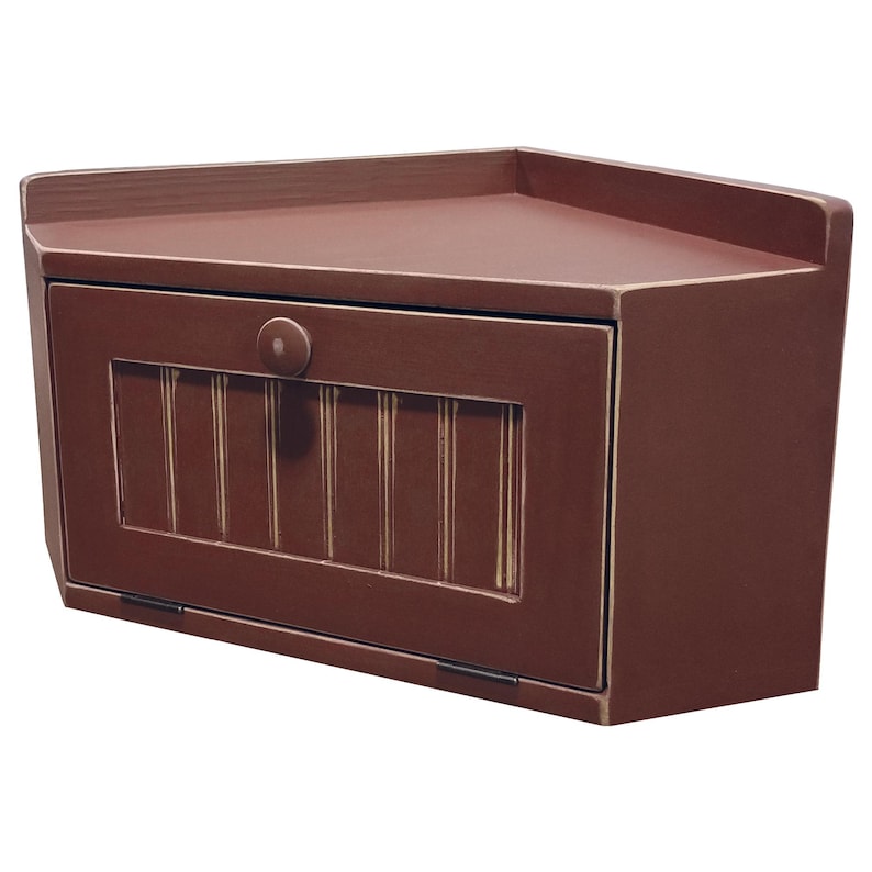 Solid Wood Corner Bread Box, Country Farmhouse Decor Old Burgundy