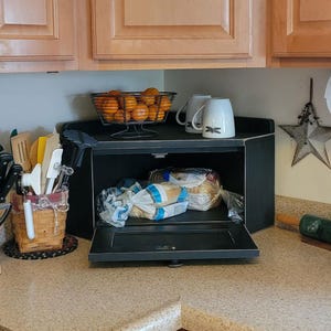 Solid Wood Corner Bread Box, Country Farmhouse Decor Old Black