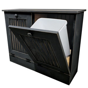 Tilt Out Trash & Recycling, Solid Wood Tilt out Double Trash Bins, Primitive Garbage and Recycle Bins, Farmhouse Trash bins
