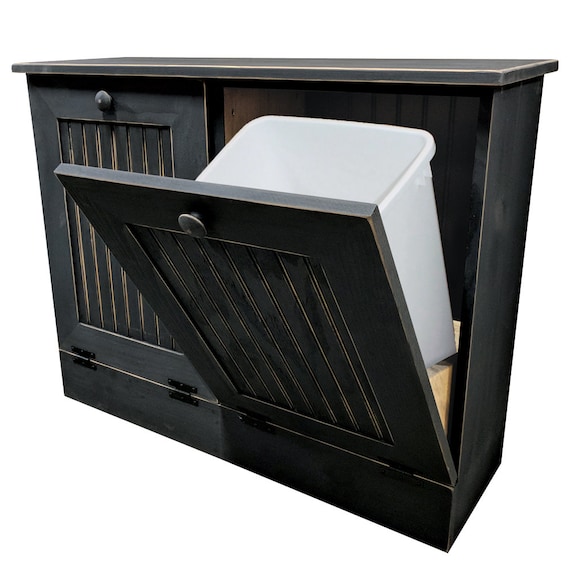 Tilt Out Trash & Recycling, Solid Wood Tilt out Double Trash Bins, Primitive Garbage and Recycle Bins, Farmhouse Trash bins