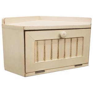 Solid Wood Corner Bread Box, Country Farmhouse Decor Old Cream