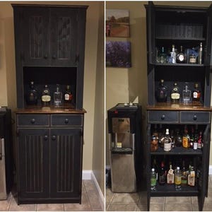 Rustic Liquor Cabinet with Drawers, Multi-purpose Free Standing Cabinet, Kitchen Hutch, Pantry, Cupboard, Storage, Organizer
