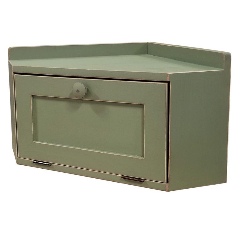 Solid Wood Corner Bread Box, Country Farmhouse Decor Old Sage