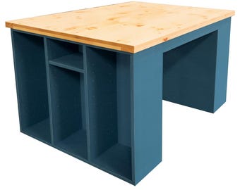 Rustic Pine Craft Table | Hobby Sewing Station | Storage Shelves