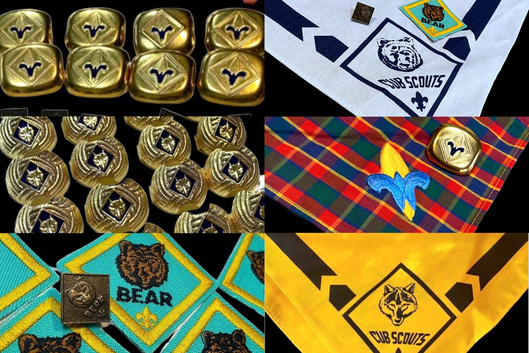 Boy Scout Uniform Essentials Vintage 90s Cub Scout BSA Neckerchiefs Bandannas Slides Rank 