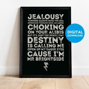 The Killers, Mr Brightside, Print, Lyrics, Quote, Wall Art, Typography, Home, Wedding, Gift