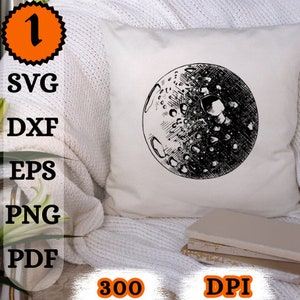 Moon SVG, Full Moon SVG, Digital Download, Drawn Moon Cricut, Silhouette, Glowforge, Svg/Eps/Png/Dxf/Pdf, Boho Moon, Moon Commercial.