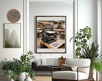 Vintage Printer Wall Art, Old Press Design, Home Office Decor (Digital Download)