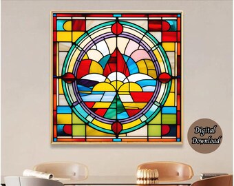 Stained Glass Wall Art, Abstract Geometric Design (Digital Download)