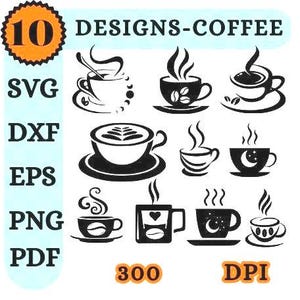 Tasse à café svg, svg café, café avec vapeur svg, svg tasse de thé, svg de grains de café, vecteur de café, eps, dxf, png, fichier silhouette, impression TDAH.