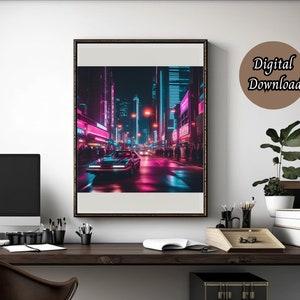 Night City Wall Art Colorful, Large City abstract painting, Modern city Wall art decor,City skyline, Bedroom Living Room Wall Decor, Gift.