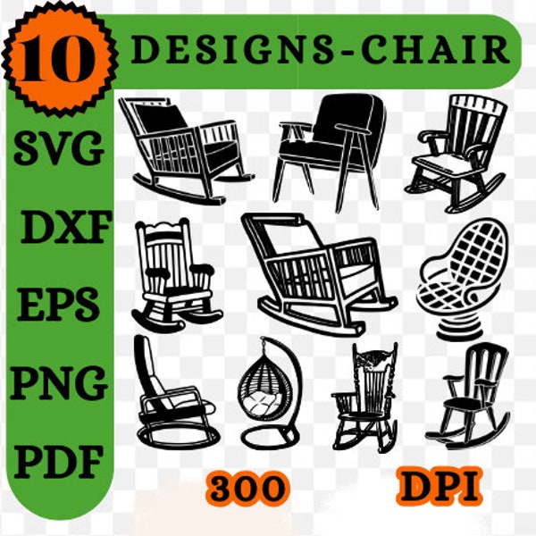 Rocking Chair Svg, SVG Files for Cricut, Furniture Clipart, Silhouette SVG, Adirondack Chair File, Chair SVG, Furniture Svg, Chair Clipart.