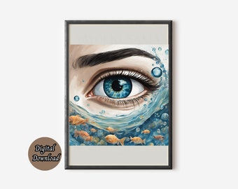 Blue Eye Art Print, Modern Boho Home Decor (Digital Download)
