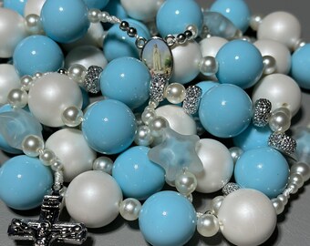 Wall rosary- light blue/off-white