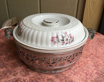 Vintage Hall China Forman Family Casserole Dish with Metal Server