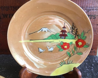 2 Vintage Hand Painted Nippon Orange Lusterware Cake Plates