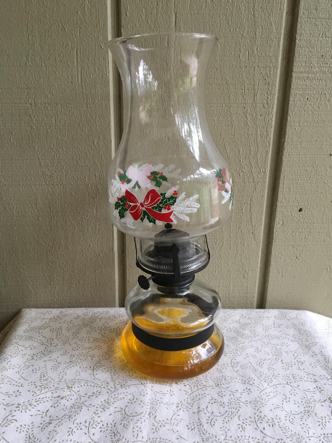 Vintage Christmas Hurricane Oil Lamp - Etsy