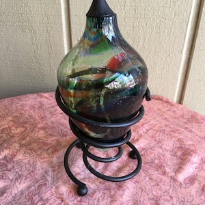 Unusual Blown Glass Oil Lamp with Stand