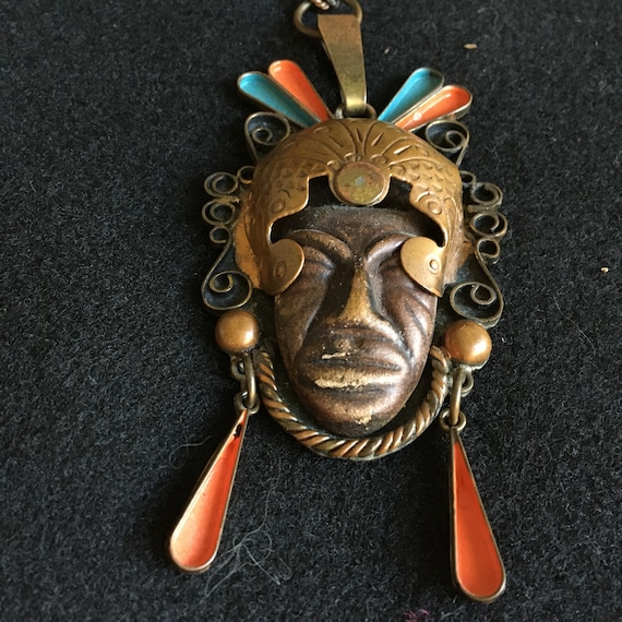 Vintage Mexican Tribal Mask Necklace - image 7