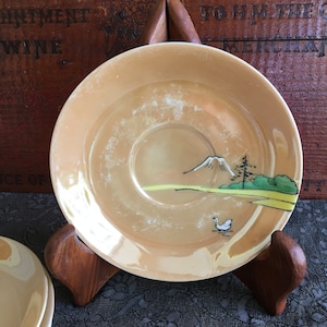 4 Hand Painted Nippon Orange Lusterware Saucers made in Japan