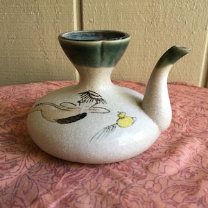 Vintage Japanese Pottery Folk Art Sake Decanter