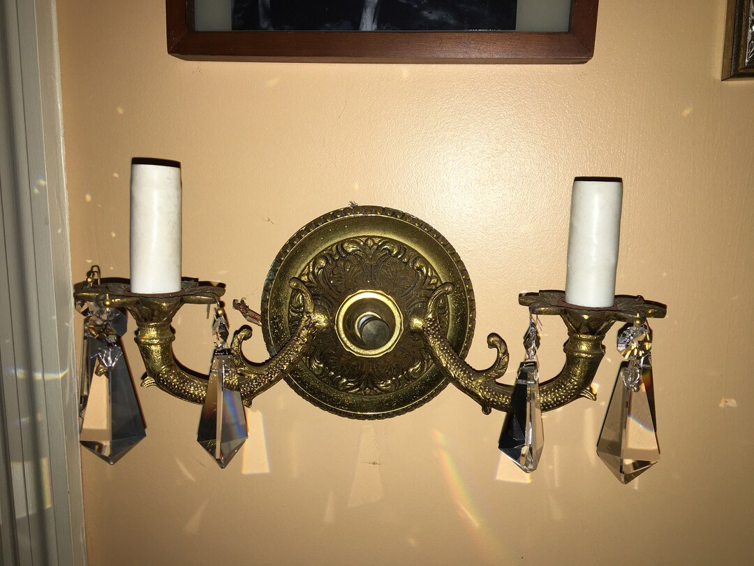 Vintage Metal Wall Sconce With Crystals Etsy
