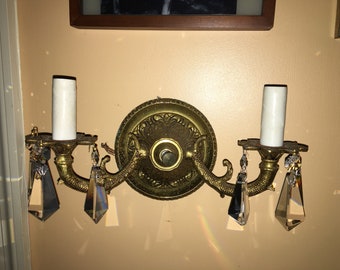 Vintage Metal Wall Sconce with Crystals