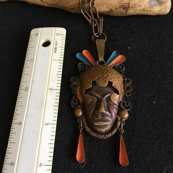 Vintage Mexican Tribal Mask Necklace - image 3